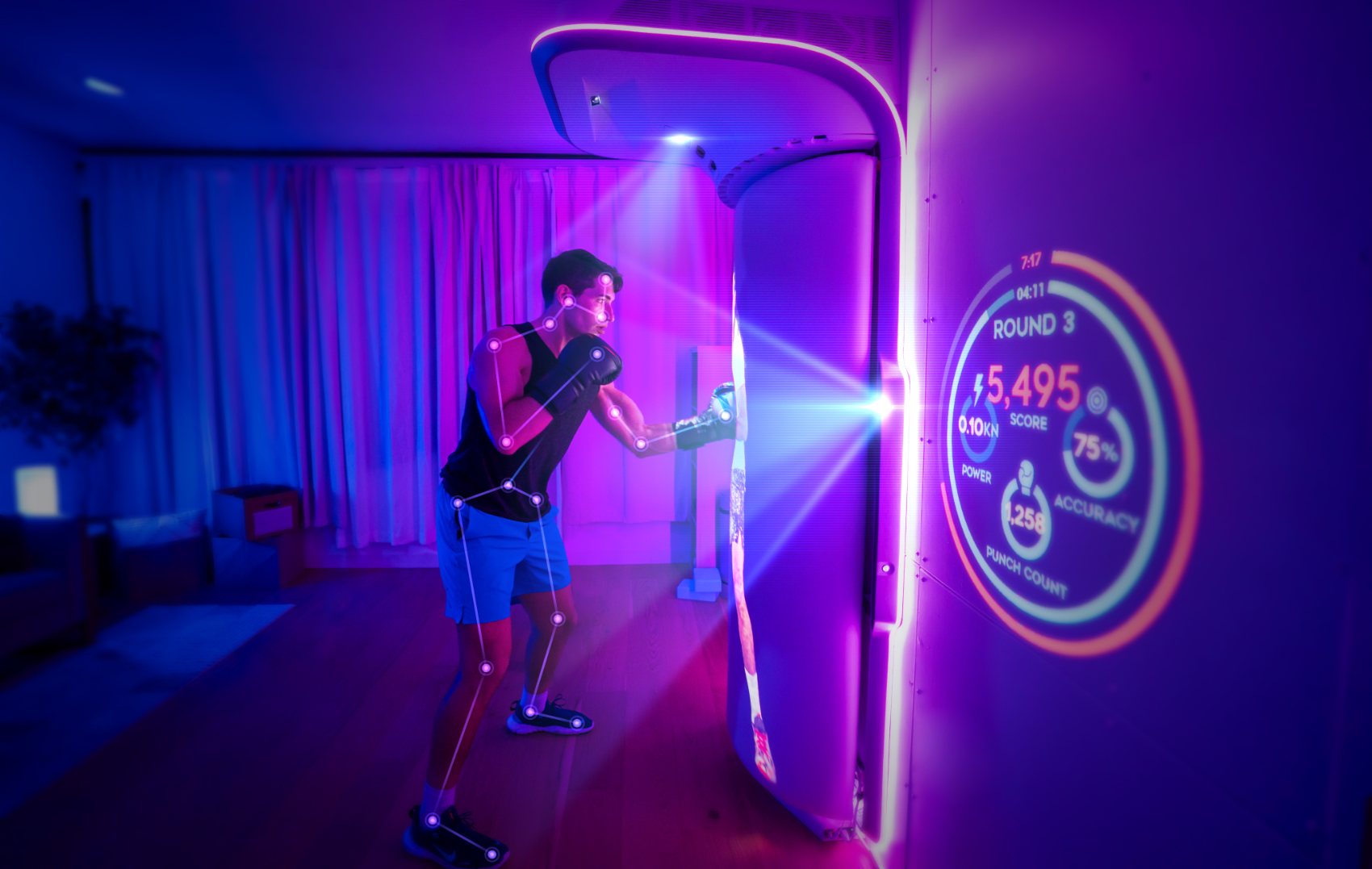GROWL AI motion-tracking a boxer at home with live score, power and accuracy stats